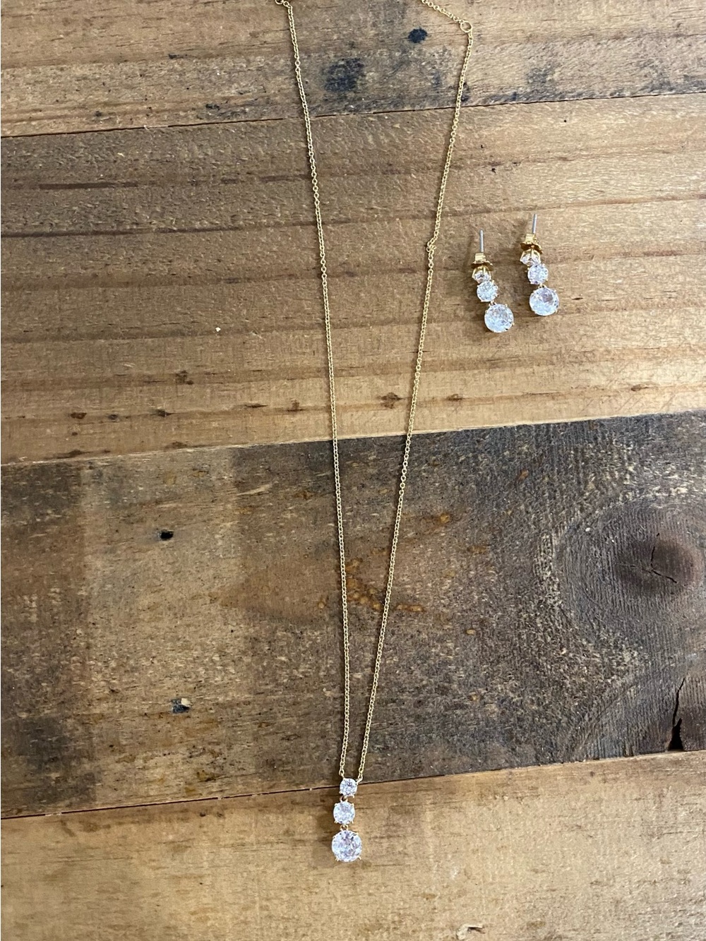 Nadri Gold-Tone Triple Cubic Zirconia Pendant Necklace and Earrings Set